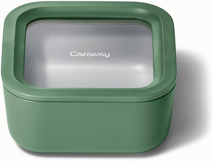 Caraway Glass Food Storage, 4.4 Cup - Ceramic Coated, Non-Toxic, Non-Stick Lunch Box With Glass Lids - Easy to Store, Dishwasher, Oven, & Microwave Safe - Sage-CubbioJoy