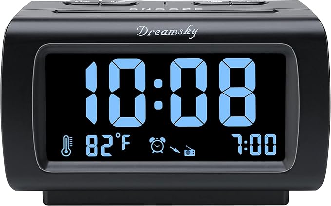 DreamSky Alarm Clock Radios for Bedrooms with Battery Backup, Large Big Numbers with Brightness Dimmer, USB Port, Bedside Digital FM Radio with Sleep Timer, Temperature, Adjustable Volume, Snooze-CubbioJoy