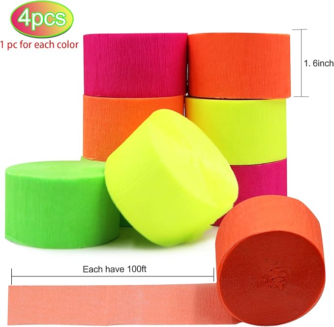 400Feet Glow in The Dark Party Supplies Streamers Glow Crepe Paper Streamer UV Blacklight Fluorescent Neon Paper Streamers for Glow Party Supplies and Decorations Wedding Birthday Party Decorations-CubbioJoy