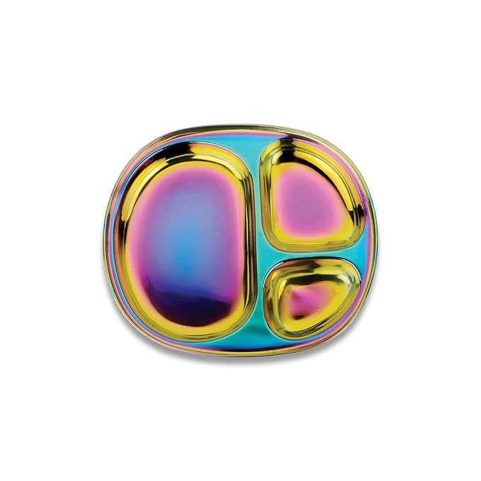 Ahimsa Stainless Steel Kids Plates - Divided Toddler Plates, Pediatrician Designed, Non Toxic Toddler Plate, BPA Free & Dishwasher Safe (Rainbow Single)-CubbioJoy