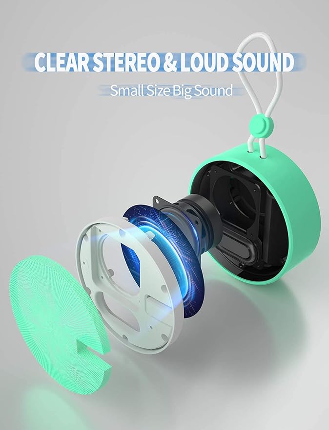 INSMY C12 IPX7 Waterproof Shower Bluetooth Speaker, Portable Small Speaker, Speakers Bluetooth Wireless Loud Clear Sound Support TF Card Suction Cup for Outdoor Kayak Canoe Beach Gift (Mint)-CubbioJoy