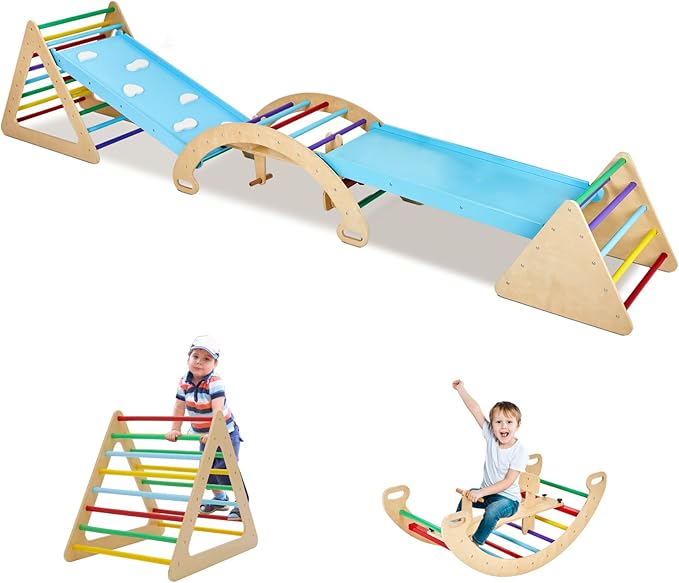 9-in-1 Climbing Triangle Set with Detachable Wooden Climbing Arch for Rocking Horse and Climbing, Indoor Triangle Jungle Playground Gym for Toddlers-CubbioJoy