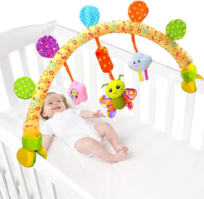 Caterbee Travel Arch Bassinet Toys for Infant & Toddlers, Baby Crib Stroller Accessory & Pram Activity Bar Toy for Senses and Motor Skills Development Indoor and Outdoor-CubbioJoy