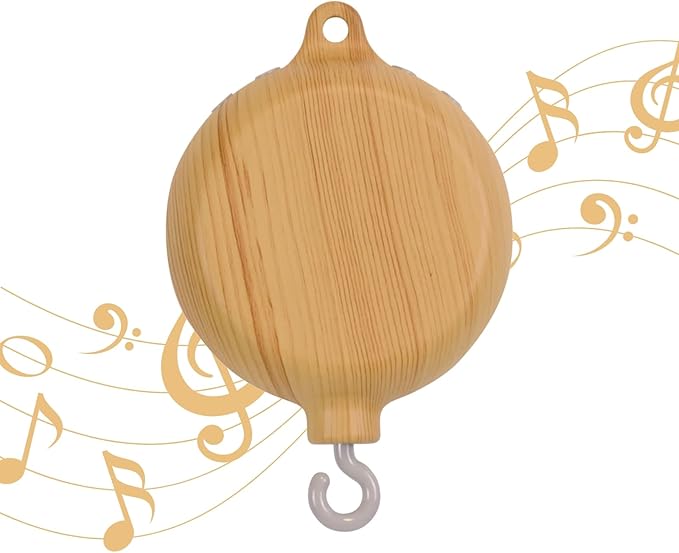 Crib Mobile Motor with Music Box, Baby Mobile for Crib with 12 Classic Lullabies & Rotating Function, Wooden Design Crib Mobile with Music-CubbioJoy