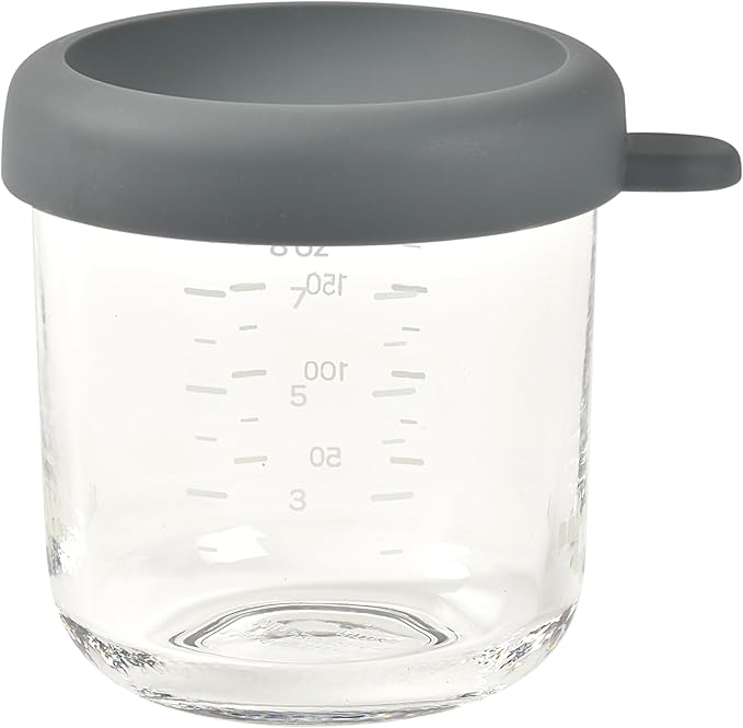 BEABA 8 oz Glass Baby Food Jars with Soft Silicone Air Tight Lids, Glass Storage Containers with Lids, Microwave and Freezer Safe Containers, Mineral-CubbioJoy