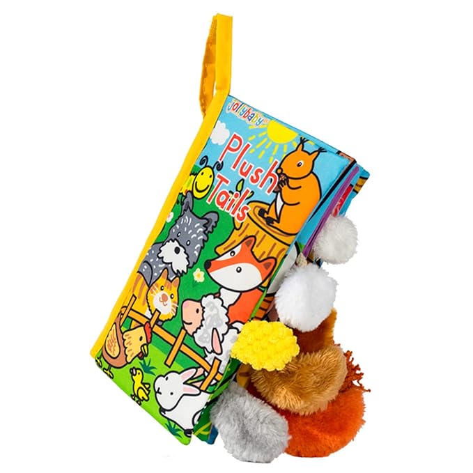 Jollybaby Baby Cloth Books, Touch & Feel Crinkle Soft Books, for Infants Babies, Toddler Early Educational Interactive Stroller Toys, Baby Girl & Boy Gift(Plush Tails)-CubbioJoy