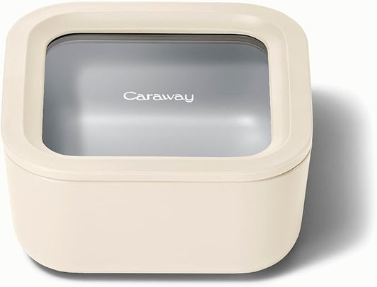 Caraway Glass 4.4 Cup Food Container - Ceramic Coated for Nonstick Storage with Glass Lids - Dishwasher, Oven & Microwave Safe-CubbioJoy