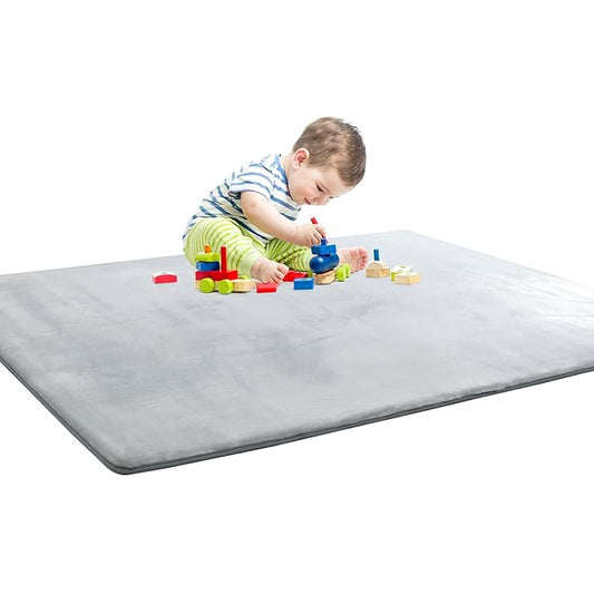 BALAPET Thick Memory Foam 74x50 Play Mat for Playpen, Super Soft Velvet Portable Baby Playpen Mat for Kids Toddler Crawling and Play, Non-Slip Bottom Playmat, Grey-CubbioJoy
