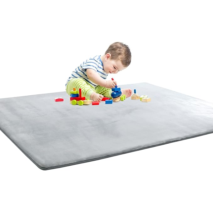 BALAPET Thick Memory Foam 71x59 Play Mat for Playpen, Super Soft Velvet Portable Baby Playpen Mat for Kids Toddler Crawling and Play, Non-Slip Bottom Playmat, Grey-CubbioJoy
