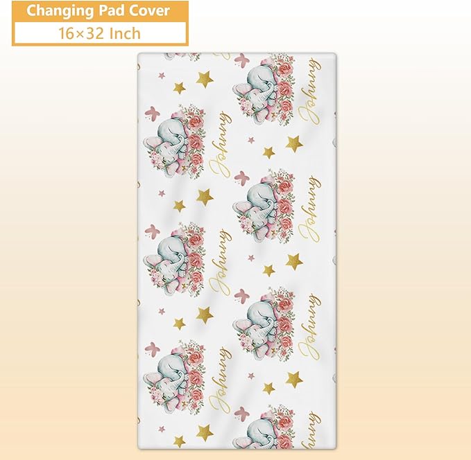 Custom Baby Crib Bedding Set, 5 Pcs Personalized Name Baby Crib Sets for Infant Toddler, Floral Elephant Nursery Bedding Set for Baby Girls, Double Layer Baby Bedding Sets Customized Gifts-CubbioJoy