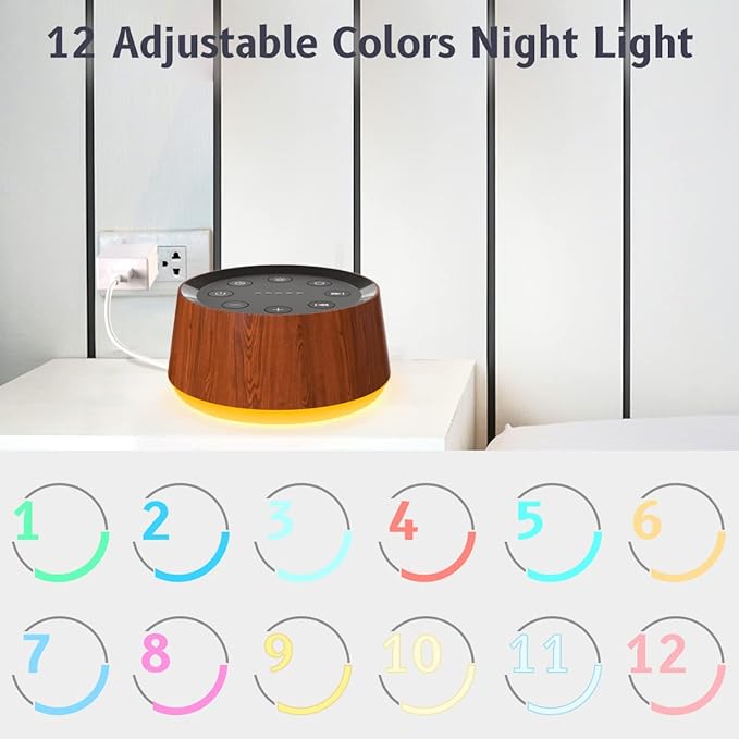 Brown Noise Sound Machine with 30 Soothing Sounds 12 Colors Night Light White Noise Machine for Adults Baby Kids Sleep Machines with 36 Volume Levels Memory Function 5 Timers for Home Office Travel-CubbioJoy