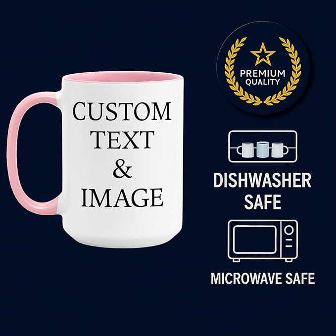 Customized 15oz Ceramic Coffee Mugs with Personalized Text and Photo Image Upload Novelty Gift, Personalize With Different Design And Images, Custom Gift (Pink)-CubbioJoy