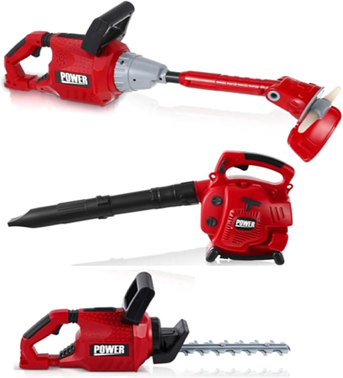 3 Pcs Toy Gardening Tool Set for Kids Toy Leaf Blower Weed Trimmer Hedge Trimmer Pretend Play Set with Lights and Sounds Birthday for Boys Girls-CubbioJoy