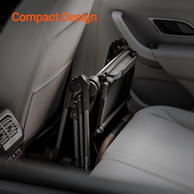 Air Lux Baby Stroller with Carbon Fiber Frame, One-Hand Fold & Reversible Seat, Magnetic 5-Pt Harness, Car Seat Adapter, 15.8lbs, Meteorite-CubbioJoy