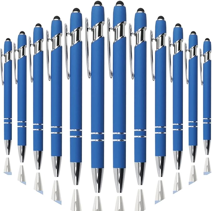Ballpoint Pen with Stylus Tip, Soft Touch Click Metal Pen, 1.0mm Medium Point, Black Ink, 12 Count(Blue)-CubbioJoy