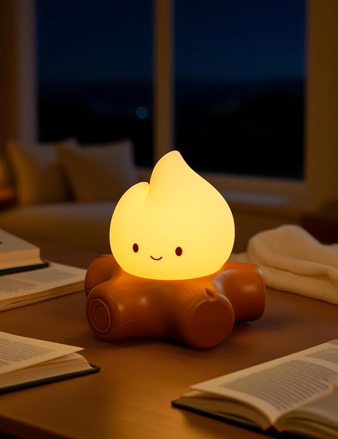 Campfire Night Light for Kids, Cute Campfire Lamp Gifts, LED Light up Flame Lights, Dimmable, Rechargeable Bedside Nightlight, Baby Nursery Dorm Kawaii Décor Toys-CubbioJoy