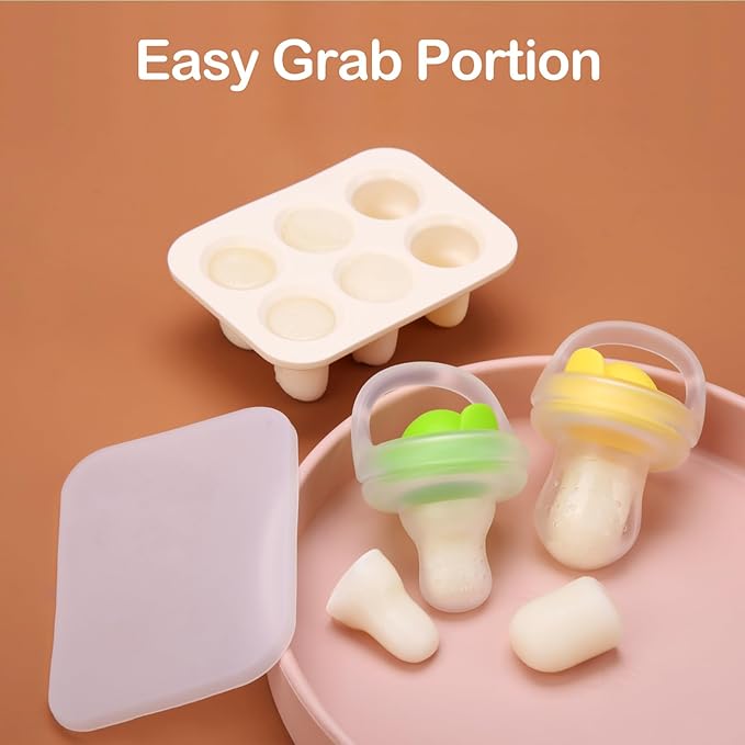 Baby Food Freezer Tray with Lid 2 Pack, Silicone Breastmilk Popsicle Mold, Baby Food Storage Container, Ice Cube Maker for Homemade Baby Meals (Carnation)-CubbioJoy