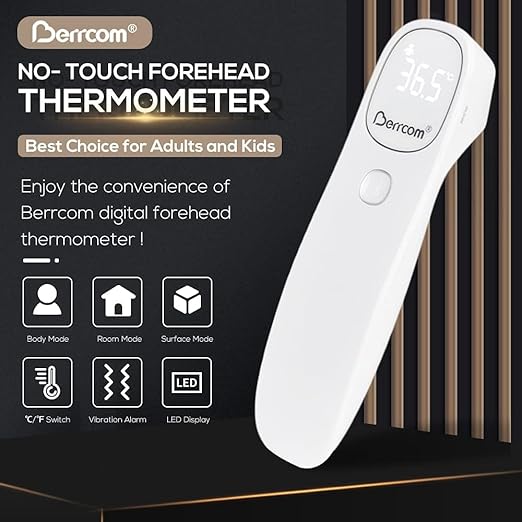 Berrcom Non Contact Infrared Thermometer Digital Forehead Thermometer for Adults and Kids Temperature Thermometer 3 in 1 with Fever Alert Touchless Baby Thermometer Large LED Display-CubbioJoy