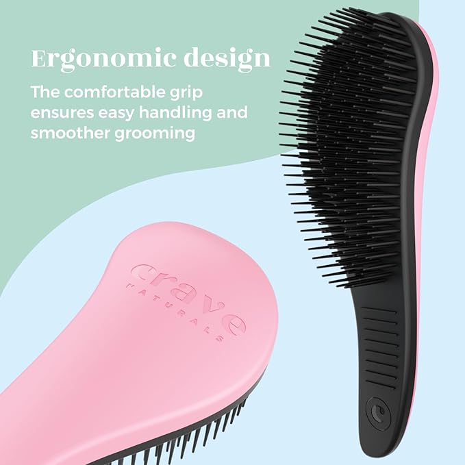 Crave Naturals Biggie Glide Thru Hair Brush - Detangler Brush for Curly, Straight, Wet or Dry Hair - Gentle Detangling Brushes for Adults, Kids, Toddlers - Hair Accessories for Women, 8.4"x3.4" - Pink-CubbioJoy