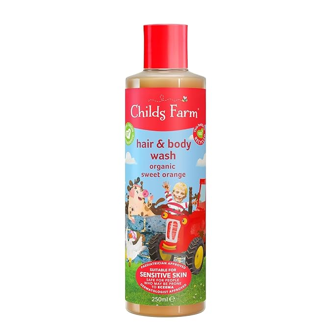 Childs Farm, Kids Hair & Body Wash for Dry, Sensitive Skin, Organic Sweet Orange, Gently Cleanses, Vegan, Cruelty-Free, 8.4 Fl Oz-CubbioJoy
