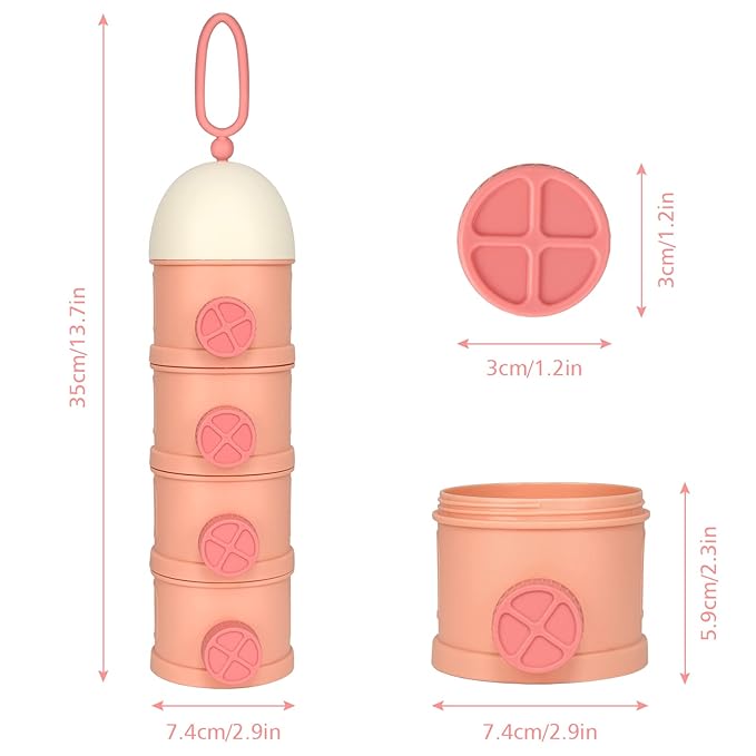 Accmor Formula Dispenser On The Go, 4 Layers Stackable Formula Container to Go, Non-Spill Portable Milk Powder Baby & Kids Snack Container, Pink-CubbioJoy