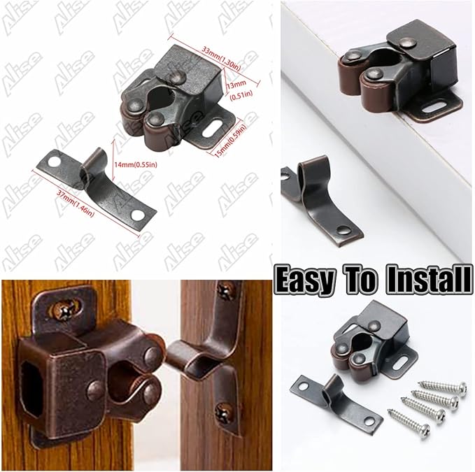 Alise Cabinet Door Latch,Cupboard Closet Doors Catch Closer Double Ball Roller Latches,Cold Rolled Steel Oil-Rubbed Bronze Copper CA1000-12P(Pack of 12)-CubbioJoy