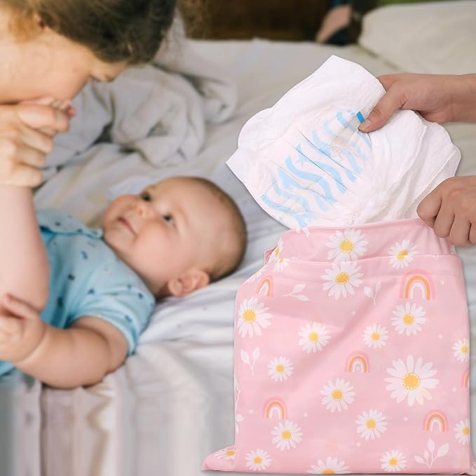 2pcs Cloth Diaper Wet Dry Bags, Waterproof Reusable Wet Bag with 2 Zipper Pockets & Handle, Washable Laundry Bags for Baby Adult Clothes Travel Beach Pool Daycare Yoga Gym Exercise Swimsuits,-CubbioJoy