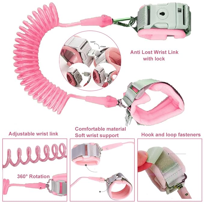 Anti Lost Toddler Harness - Butterfly Baby Leash and Wrist Link with Lock, Child Walking Harness Assistant for Girls, Cute Traction Safety Leash for Kids, Holiday Travel Christmas Gift, Pink-CubbioJoy