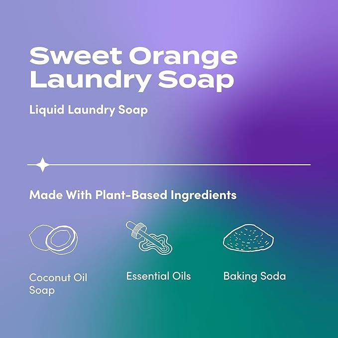 Indigo Wild Zum Clean Laundry Soap - Plant-Based Liquid Laundry Soap - Contains Baking Soda, Essential Oils & Saponified Coconut Oil - Sweet Orange Scent - 64 fl oz-CubbioJoy