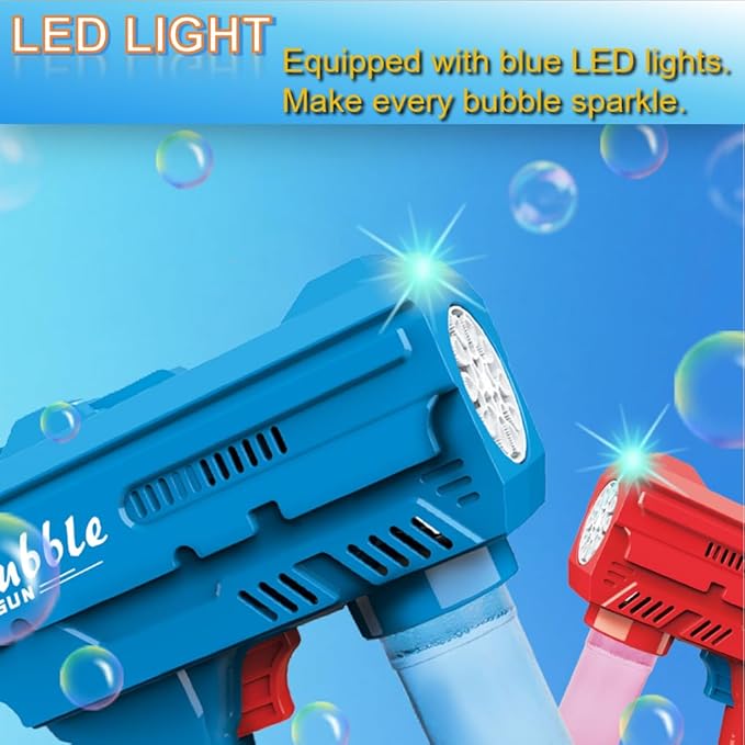 2 Pack Kids Bubble Gun，Automatic Light Up Bubble Machine with 2 Bottles Refill Solution，Bubble Guns Blaster for Toddlers，Outdoor Bubble Blowing Toys, Easter Basket Essentials,Party，Birthday Gifts-CubbioJoy