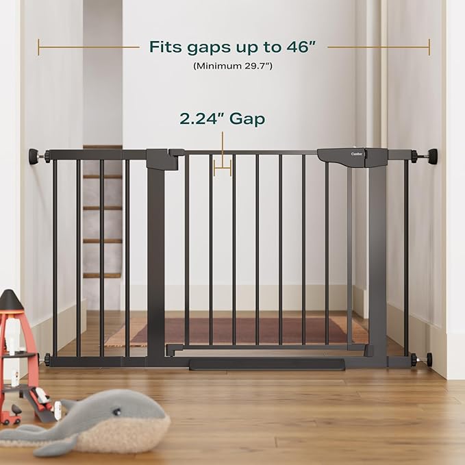 Cumbor 2 Pack 29.7-46" Baby Gate for Stairs, Mom's Choice Awards Winner-Auto Close Dog Gate for doorways, Easy Install Pressure Mounted Pet Gates indoor, Easy Walk Thru Wide Safety Gate for Dog, Black-CubbioJoy