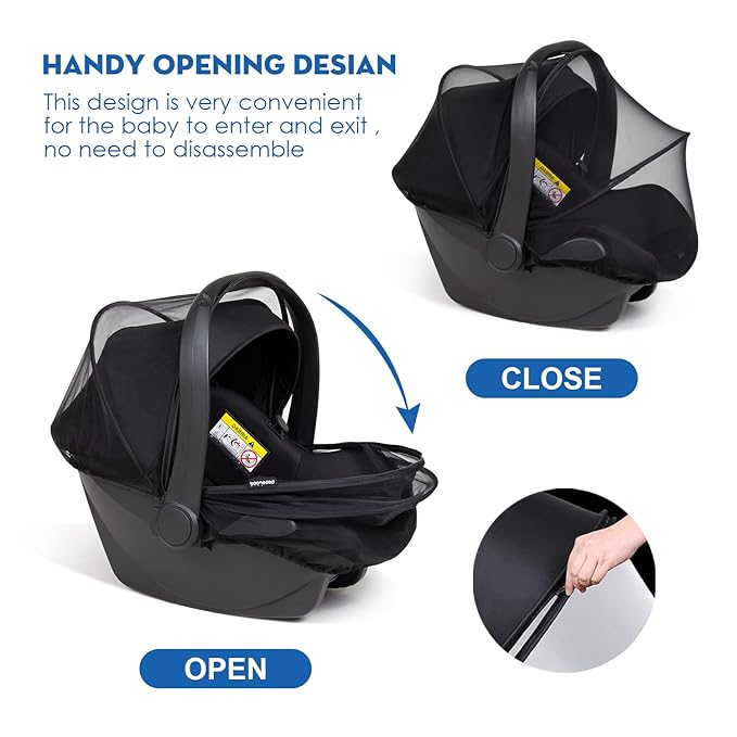 Beberoad Love Universal Baby Car Seat Mosquito Net - Breathable Mesh Cover with 2-Way Zipper for Infant Protection(Black)-CubbioJoy