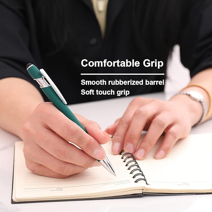 Ballpoint Pen with Stylus Tip, Soft Touch Click Metal Pen, 1.0mm Medium Point, Black Ink, 12 Count(6 Colors)-CubbioJoy