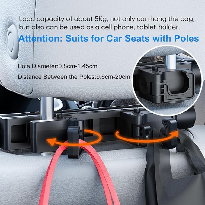 Car Headrest Pillow with Hook, Adjustable Car Seat Neck Support with Memory Foam & Ice Silk, 360° Rotating Travel Sleeping Headrest for Kids & Adults (1 Eye Mask Included)-CubbioJoy