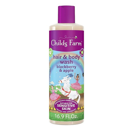 Childs Farm, Kids Hair & Body Wash for Dry, Sensitive Skin, Blackberry & Organic Apple, Gently Cleanses, Vegan, Cruelty-Free, 16.9 fl oz-CubbioJoy