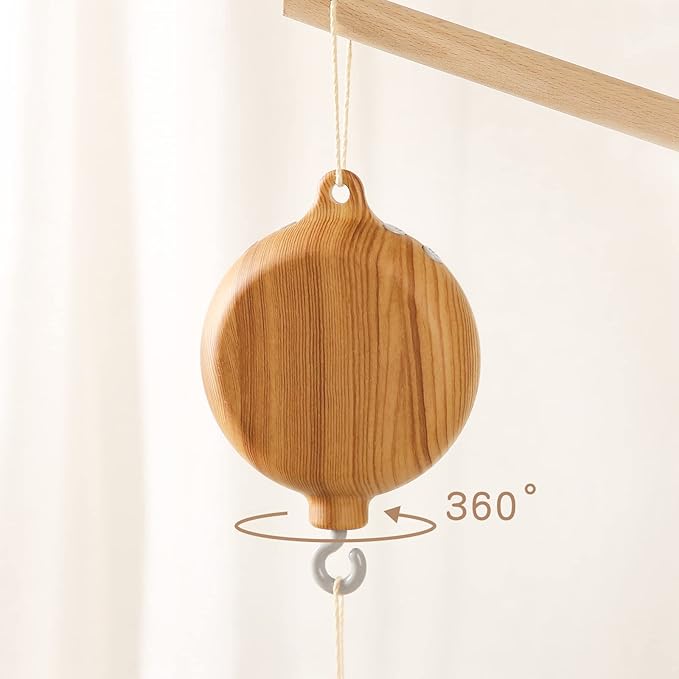 Baby Crib Mobile Musical Box - Mobile Rotary Music Box Imitation Wood - Music Box with Rotating Hook -Crib Mobile Motor Battery Operated Plays 12 Tunes Crib Toys Attachments (Without Arm)-CubbioJoy