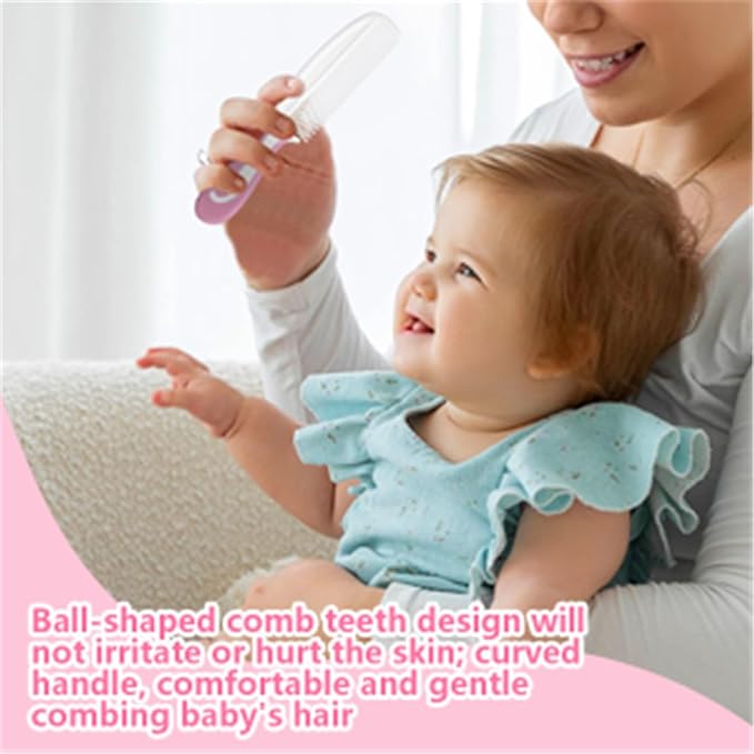 Baby Hair Brush and Comb Sets, New Born Baby Hair Brushes, Perfect Baby Registry Gift for Newborns(Pink)-CubbioJoy