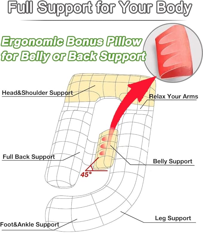 AS AWESLING 60in Full Body Pillow | Nursing, Maternity and Pregnancy Pillow | Extra Large U Shape Pillows with Detachable Side, Separate Support Pillow and Removable Cover (Velvet and Jersey Grey)-CubbioJoy