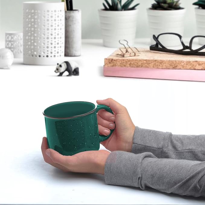 DISCOUNT PROMOS Ceramic Campfire Coffee Mugs 13 oz. Set of 10, Bulk Pack - Perfect for Tea, Espresso, Cappuccino, Hot Cocoa - Green-CubbioJoy