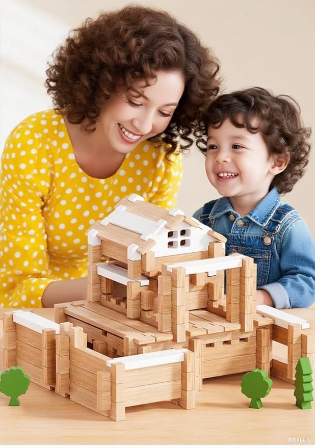 105Pcs Wooden Building Blocks Construction Set for Kids Ages 3-8,Preschool Learning Toys for Toddlers, Boys & Girls Birthday Gift, Educational STEM Toy-CubbioJoy