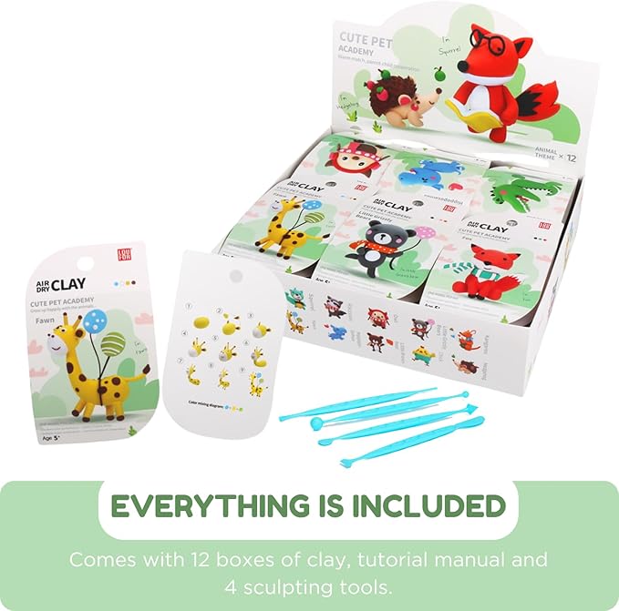 Air Dry Clay Kits - Modeling Clay for Kids, Ultra Light & Soft, Safe & Non-Toxic, DIY Airdryclay Kit with Sculpting Tools and Tutorials, Creatible Art Crafts Toys Gifts for Boys Girls-CubbioJoy