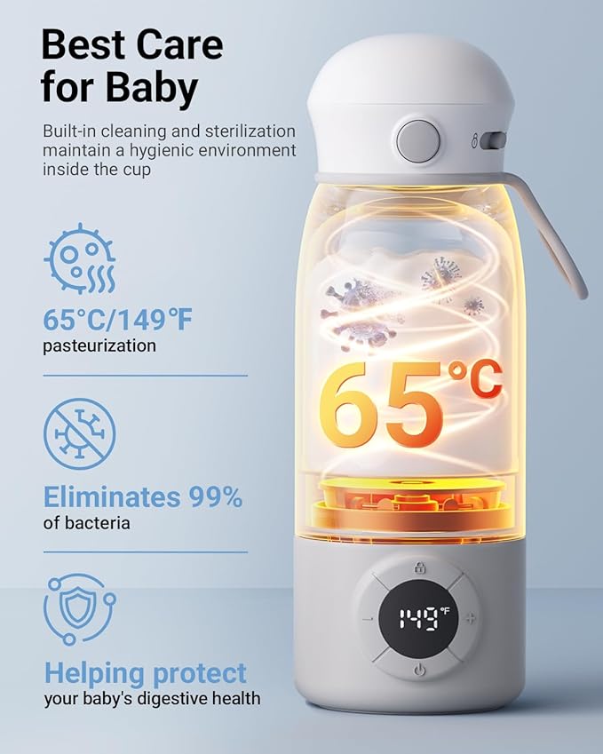 Bear Portable Bottle Warmer for Travel, Milk Warmer for Breastmilk Formula, 17oz Large Capacity Water Warmer with Precise Temp Control, Fast Heating&Long Battery for Travel Car Airplane-CubbioJoy