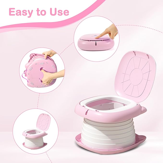 2025 Upgraded Portable Potty Training, Travel Potty for Toddler, portable toilet for kids Foldable, Apply to Seat Emergency Toilet for Camping, Outdoor,Car, Indoor(Pink)-CubbioJoy