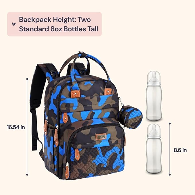 BabbleRoo Diaper Bag Backpack - Baby Essentials Travel Tote - Multi function Waterproof Diaper Bag, Travel Essentials Baby Bag with Changing Pad, Stroller Straps & Pacifier Case - Unisex, Blue Camo-CubbioJoy