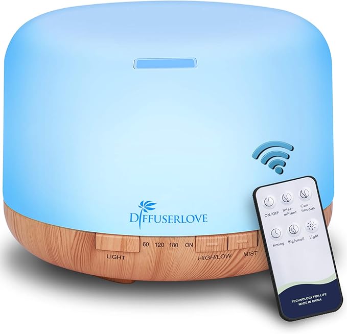 Diffuserlove Diffuser Essential Oil Diffusers 500ML Remote Control Aroma Diffuser Cool Mist Aromatherapy Diffuser with Mute Design, Timer and Auto Shut-Off for Office Living Room Yellow-CubbioJoy