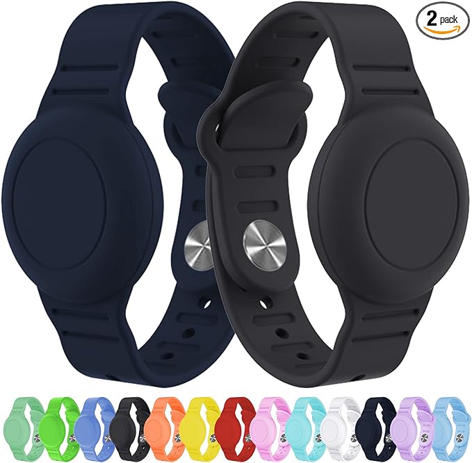 2 Pack Waterproof AirTag Bracelet for Kids, Hidden Silicone Wristband for AirTag, GPS Tracker Case for Air Tag Holder Strap Band for Child Toddler, Secure Anti-Loss Protection(Black Navy Blue)-CubbioJoy