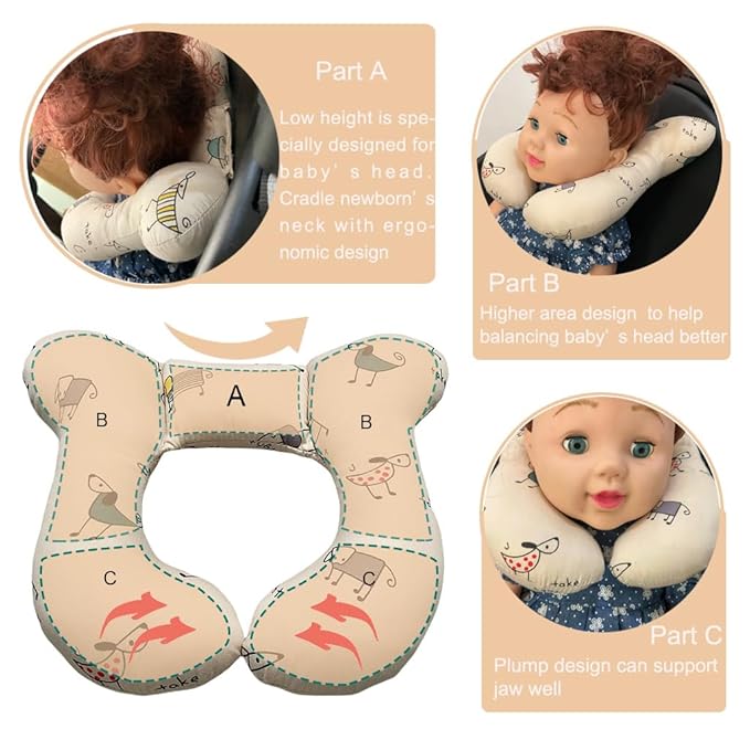 Baby Neck Pillows, Comfortable Baby Travel Head Neck Support for Car Seat Stroller Pushchair, Soft PP Cotton Travel Cushion for 0-1 Year Old Toddler Infant Newborn, Dogs-CubbioJoy