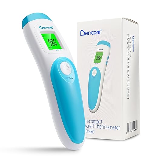 Berrcom Non Contact Forehead Thermometer Digital 3 in 1 Contactless Infrared Thermometer for Babies Adults Objects and Space Instant Measuring Time Memory Function-CubbioJoy