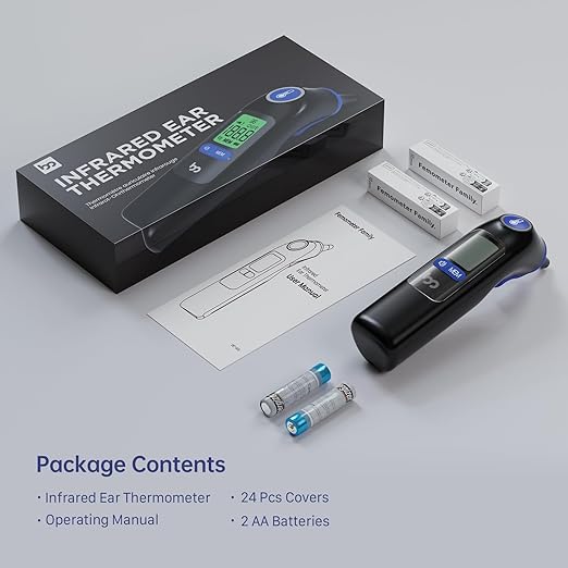 Ear Thermometer, Highly Accurate Ear Thermometer for Kids, Adults and Babies, 30 Memory Recall, 1s Result and 3-Color Fever Alert, with 24 Disposable Probe Covers, Blue-CubbioJoy