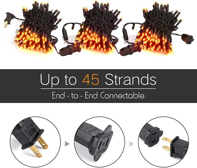 Brizled Orange Halloween Lights, 33ft 100 LED 5mm Wide Angle Orange Halloween String Lights, 120V UL Certified Connectable Mini Amber Light String for Tree Party Home Indoor Outdoor Decor, Black Wire-CubbioJoy